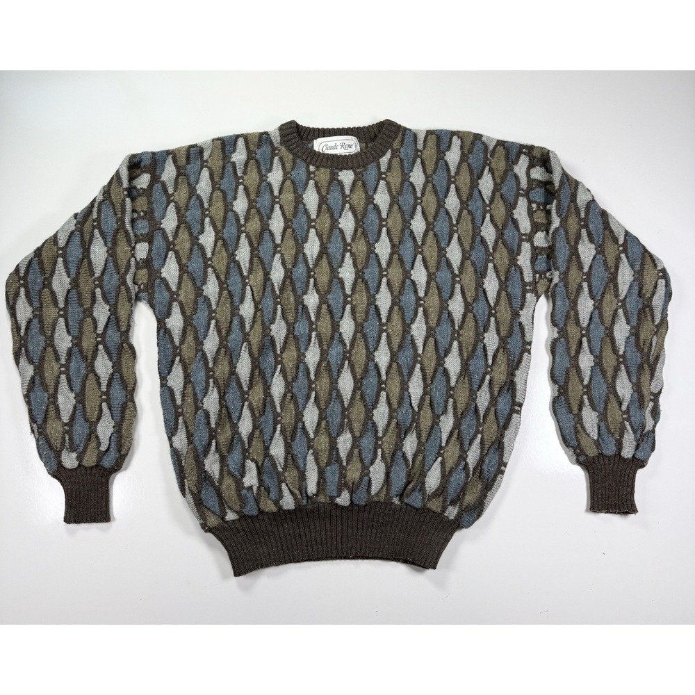 Claude Rene Vintage 80s‎ Large Sweater Retro Geometric Abstract knit Pullover